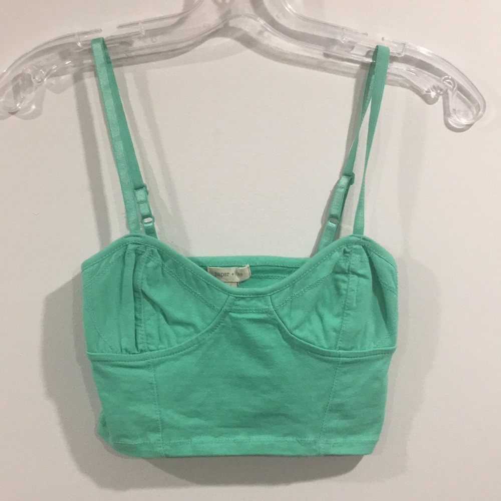 PAPER + TEE Green Crop Top Bralette Size M